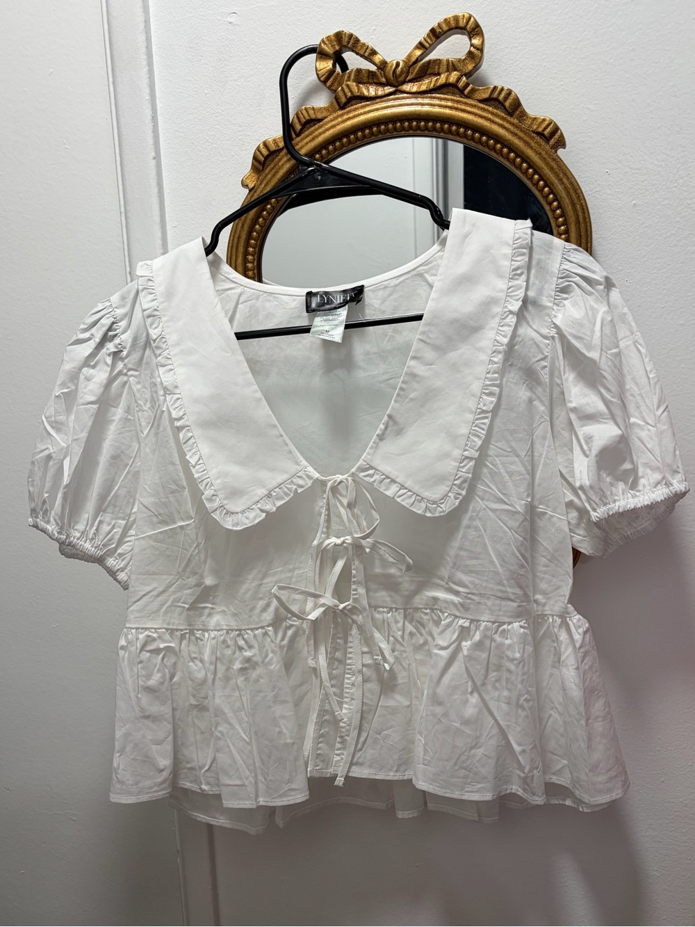 White Peplum Tie-Front Puff Sleeve Top